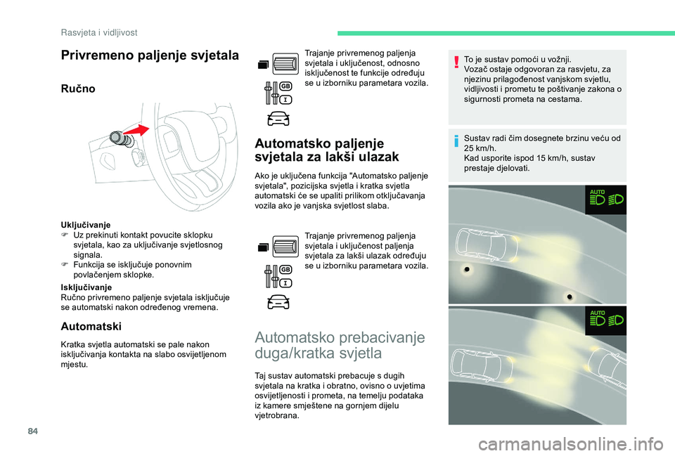 CITROEN BERLINGO VAN 2019  Upute Za Rukovanje (in Croatian) 84
Privremeno paljenje svjetala
Ručno
Uključivanje
F U z prekinuti kontakt povucite sklopku 
svjetala, kao za uključivanje svjetlosnog 
signala.
F
 
F
 unkcija se isključuje ponovnim 
povlačenjem
