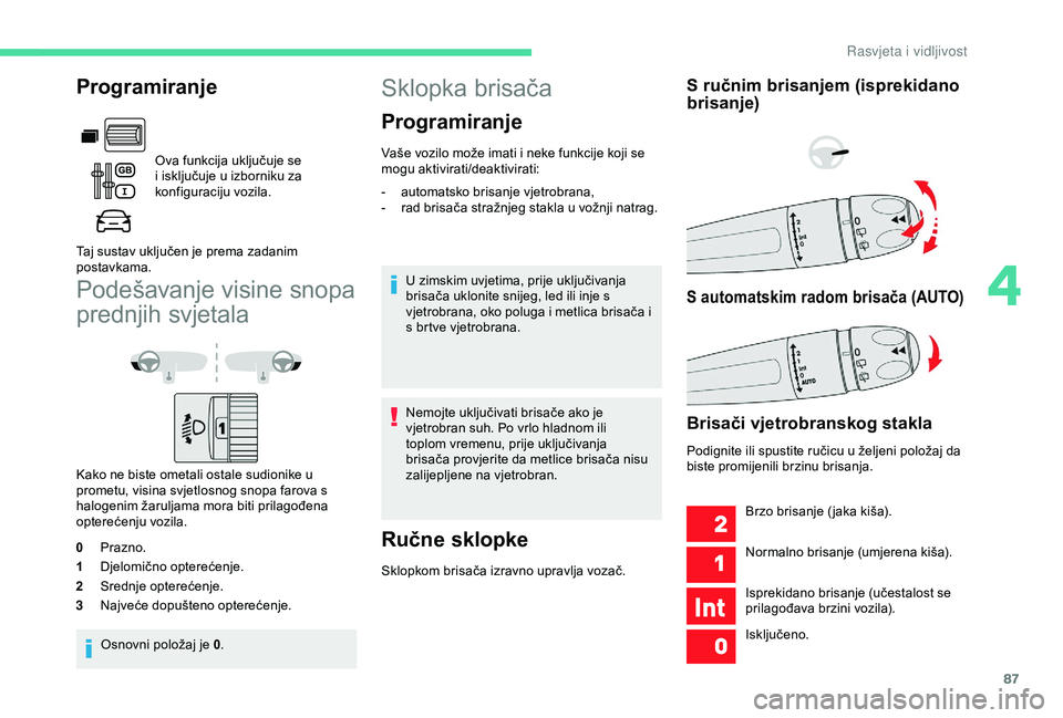 CITROEN BERLINGO VAN 2019  Upute Za Rukovanje (in Croatian) 87
Podešavanje visine snopa 
prednjih svjetala
Kako ne biste ometali ostale sudionike u 
prometu, visina svjetlosnog snopa farova s 
halogenim žaruljama mora biti prilagođena 
opterećenju vozila.
