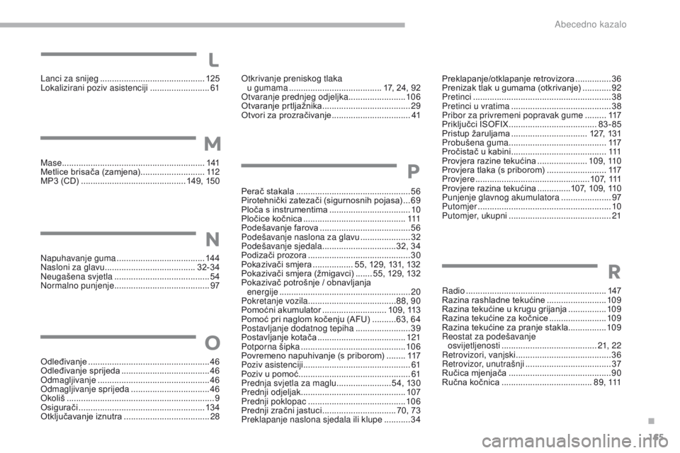 CITROEN C-ZERO 2017  Upute Za Rukovanje (in Croatian) 165
Lanci za snijeg ............................................12 5
Lokalizirani poziv asistenciji ......................... 61
L
Mase ............................................................ 1 4 CITROEN C-ZERO 2017  Upute Za Rukovanje (in Croatian) 165
Lanci za snijeg ............................................12 5
Lokalizirani poziv asistenciji ......................... 61
L
Mase ............................................................ 1 4