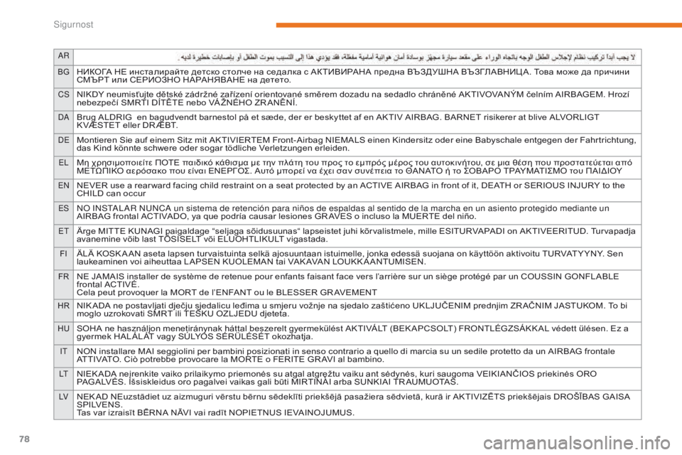 CITROEN C-ZERO 2017  Upute Za Rukovanje (in Croatian) AR
BG
НИКОГА НЕ инсталирайте детско столче на седалка с АКТИВИРАНА предна ВЪЗДУШНА ВЪЗГЛАВНИЦ А. Това може да п CITROEN C-ZERO 2017  Upute Za Rukovanje (in Croatian) AR
BG
НИКОГА НЕ инсталирайте детско столче на седалка с АКТИВИРАНА предна ВЪЗДУШНА ВЪЗГЛАВНИЦ А. Това може да п