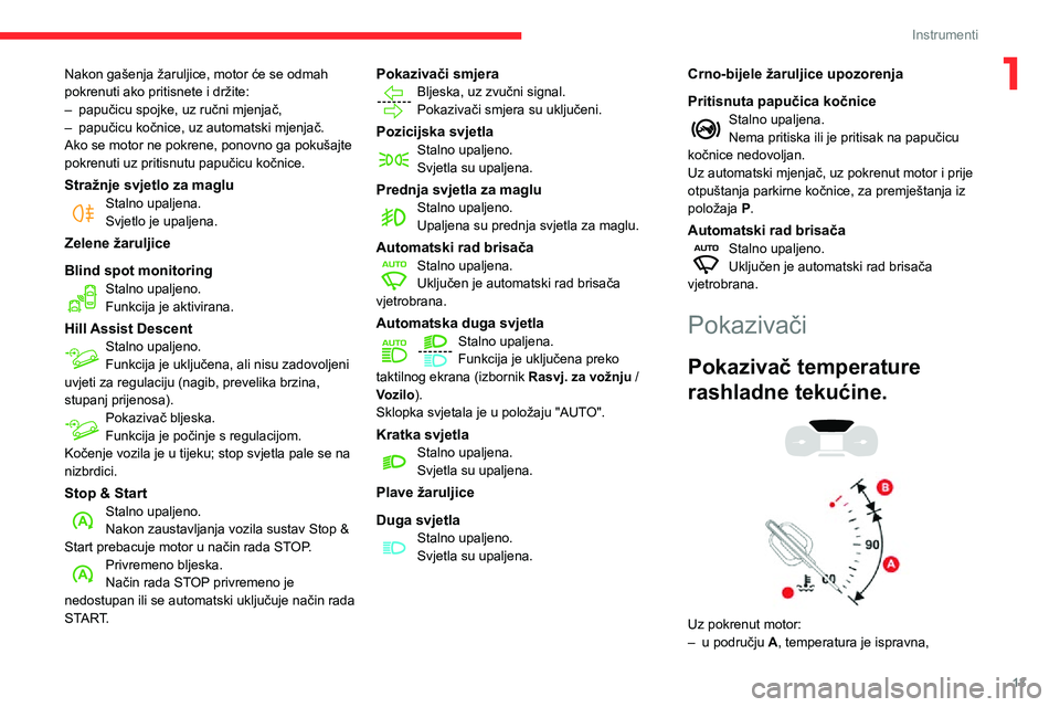 CITROEN C3 AIRCROSS 2021 Upute Za Rukovanje (in Croatian) 13
Instrumenti
1Nakon gašenja žaruljice, motor će se odmah
pokrenuti ako pritisnete i držite:
– papučicu spojke, uz ručni mjenjač,– papučicu kočnice, uz automatski mjenjač.Ako se motor CITROEN C3 AIRCROSS 2021 Upute Za Rukovanje (in Croatian) 13
Instrumenti
1Nakon gašenja žaruljice, motor će se odmah
pokrenuti ako pritisnete i držite:
– papučicu spojke, uz ručni mjenjač,– papučicu kočnice, uz automatski mjenjač.Ako se motor