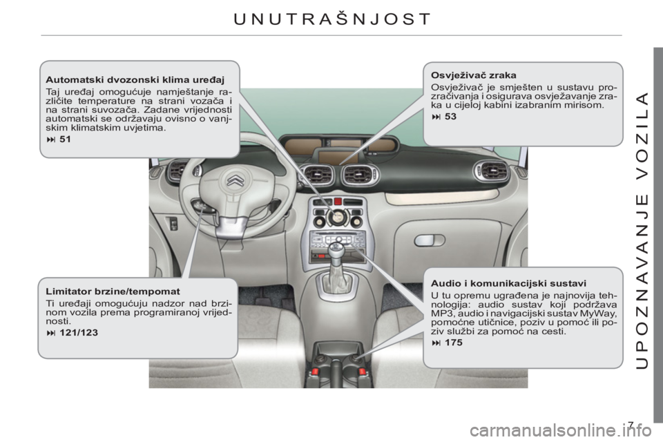 CITROEN C3 PICASSO 2012  Upute Za Rukovanje (in Croatian) 7
U
P
O
ZNAVANJE V
O
ZILA
   
Automatski dvozonski klima uređaj 
  Taj uređaj omogućuje namještanje ra-
zličite temperature na strani vozača i 
na strani suvozača. Zadane vrijednosti 
automatsk