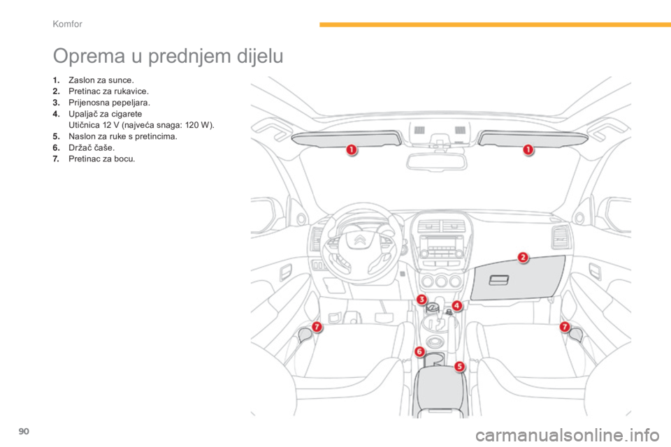 CITROEN C4 AIRCROSS 2016 Upute Za Rukovanje (in Croatian) 90
C4-aircross_hr_Chap03_confort_ed01-2014
oprema u prednjem dijelu
1. zaslon za sunce.
2. P
retinac za rukavice.
3.
P
rijenosna pepeljara.
4.
U
paljač za cigarete
U
tičnica 12 V (najveća s CITROEN C4 AIRCROSS 2016 Upute Za Rukovanje (in Croatian) 90
C4-aircross_hr_Chap03_confort_ed01-2014
oprema u prednjem dijelu
1. zaslon za sunce.
2. P
retinac za rukavice.
3.
P
rijenosna pepeljara.
4.
U
paljač za cigarete
U
tičnica 12 V (najveća s