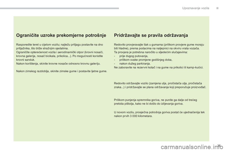 CITROEN C4 AIRCROSS 2014 Upute Za Rukovanje (in Croatian) 23
.Upoznavanje vozila
Ograničite uzroke prekomjerne potrošnje
Rasporedite teret u cijelom vozilu; najtežu prtljagu postavite na dno
prtljažnika, što bliže stražnjim sjedalima.
Ogr CITROEN C4 AIRCROSS 2014 Upute Za Rukovanje (in Croatian) 23
.Upoznavanje vozila
Ograničite uzroke prekomjerne potrošnje
Rasporedite teret u cijelom vozilu; najtežu prtljagu postavite na dno
prtljažnika, što bliže stražnjim sjedalima.
Ogr