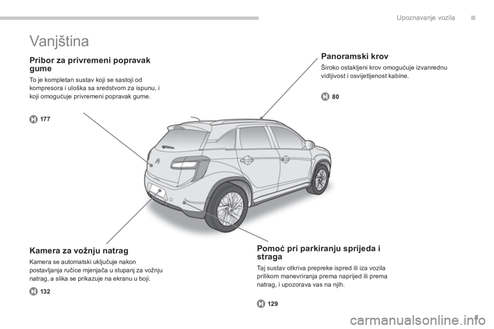 CITROEN C4 AIRCROSS 2014  Upute Za Rukovanje (in Croatian) .
5
Upoznavanje vozila
   
Pribor za privremeni popravak 
gume 
  To je kompletan sustav koji se sastoji od 
kompresora i uloška sa sredstvom za ispunu, i 
koji omogućuje privremeni popravak gume.  