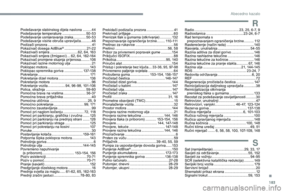 CITROEN C4 CACTUS 2019 Upute Za Rukovanje (in Croatian) 183
Podešavanje slabinskog dijela naslona .........44
P odešavanje temperature ........................ 50
-53
Podešavanje usmjeravanja zraka .............50-53
Podešavanje visine obruča upravlja CITROEN C4 CACTUS 2019 Upute Za Rukovanje (in Croatian) 183
Podešavanje slabinskog dijela naslona .........44
P odešavanje temperature ........................ 50
-53
Podešavanje usmjeravanja zraka .............50-53
Podešavanje visine obruča upravlja