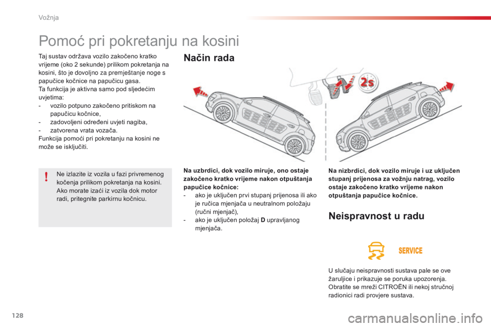 CITROEN C4 CACTUS 2016 Upute Za Rukovanje (in Croatian) 128
C4-cactus_hr_Chap06_conduite_ed01-2015
Pomoć pri pokretanju na kosini
Taj sustav održava vozilo zakočeno kratko
vrijeme (oko 2 sekunde) prilikom pokretanja na
kosini, što je dovoljno za pre CITROEN C4 CACTUS 2016 Upute Za Rukovanje (in Croatian) 128
C4-cactus_hr_Chap06_conduite_ed01-2015
Pomoć pri pokretanju na kosini
Taj sustav održava vozilo zakočeno kratko
vrijeme (oko 2 sekunde) prilikom pokretanja na
kosini, što je dovoljno za pre