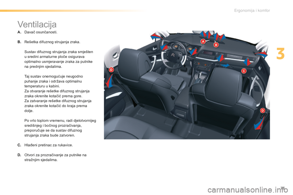 CITROEN C5 2016 Upute Za Rukovanje (in Croatian) 73
C5_hr_Chap03_ergo-et-confort_ed01-2015
Ventilacija
A. davač osunčanosti.
B.
r
e
šetka difuznog strujanja zraka.
s
u
stav difuznog strujanja zraka smješten
u sredini armaturne ploče os CITROEN C5 2016 Upute Za Rukovanje (in Croatian) 73
C5_hr_Chap03_ergo-et-confort_ed01-2015
Ventilacija
A. davač osunčanosti.
B.
r
e
šetka difuznog strujanja zraka.
s
u
stav difuznog strujanja zraka smješten
u sredini armaturne ploče os