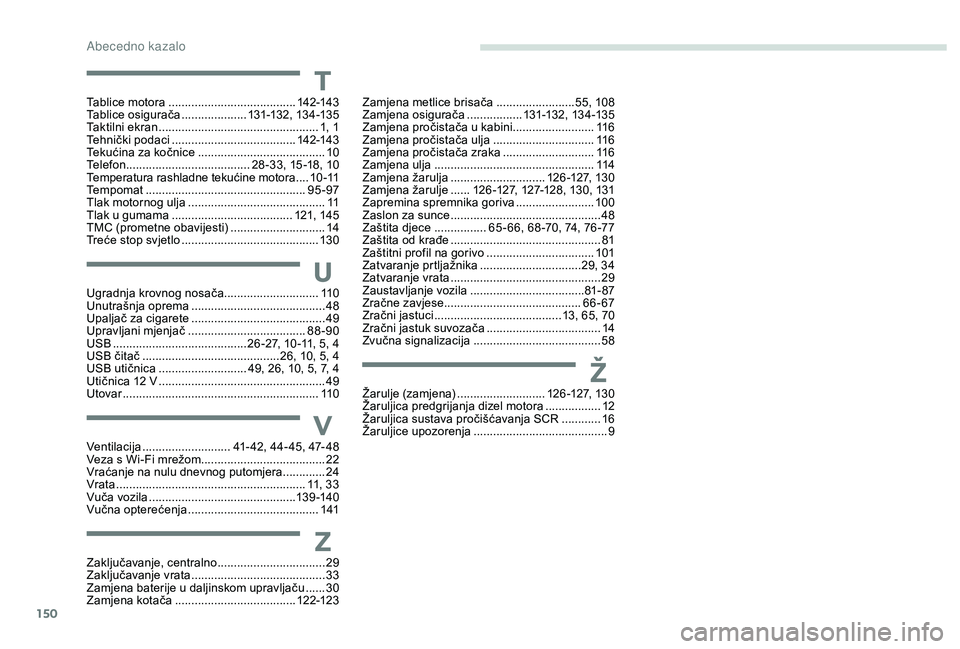CITROEN C-ELYSÉE 2018  Upute Za Rukovanje (in Croatian) 150
Ugradnja krovnog nosača .............................11 0
Unutrašnja oprema ......................................... 48
U
paljač za cigarete  
......................................... 49
Upr

