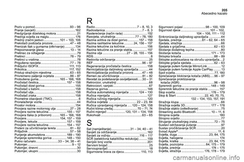 CITROEN DS3 CABRIO 2018  Upute Za Rukovanje (in Croatian) 205
Radio ................................................. 7   –   8, 10, 3
Radiostanica ...........................................7   –   8, 3
Rasterećenje (način rada)
 
....................