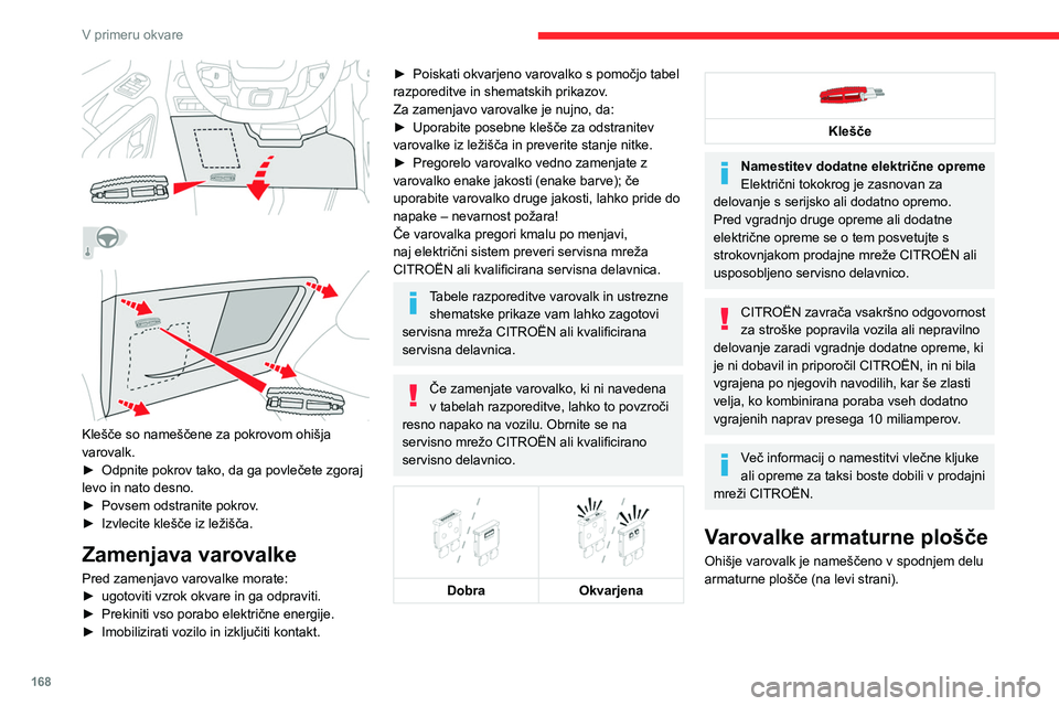 CITROEN BERLINGO VAN 2021  Navodila Za Uporabo (in Slovenian) 168
V primeru okvare
Dostop do varovalk
► Odpnite pokrov in pri tem povlecite najprej 
njegov zgornji levi del in nato še desnega.
Varovalke, ki so opisane v nadaljevanju, se 
razlikujejo glede na 