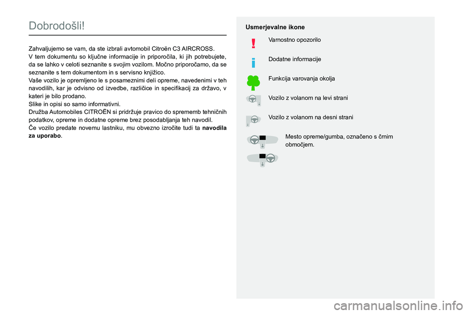 CITROEN C3 AIRCROSS 2021  Navodila Za Uporabo (in Slovenian)   
 
 
 
  
   
   
 
  
 
  
 
 
   
 
 
   
 
 
  
Dobrodošli!
Zahvaljujemo se vam, da ste izbrali avtomobil Citro
