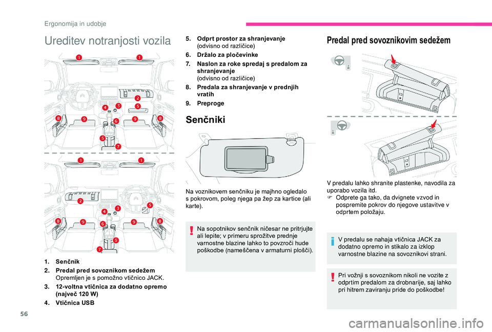 CITROEN C4 CACTUS 2019 Navodila Za Uporabo (in Slovenian) 56
Ureditev notranjosti vozila5.Odpr t prostor za shranjevanje
(odvisno od različice)
6. Držalo za pločevinke
7. Naslon za roke spredaj s predalom za
shranjevanje
(odvisno od različice)
8. Predal CITROEN C4 CACTUS 2019 Navodila Za Uporabo (in Slovenian) 56
Ureditev notranjosti vozila5.Odpr t prostor za shranjevanje
(odvisno od različice)
6. Držalo za pločevinke
7. Naslon za roke spredaj s predalom za
shranjevanje
(odvisno od različice)
8. Predal