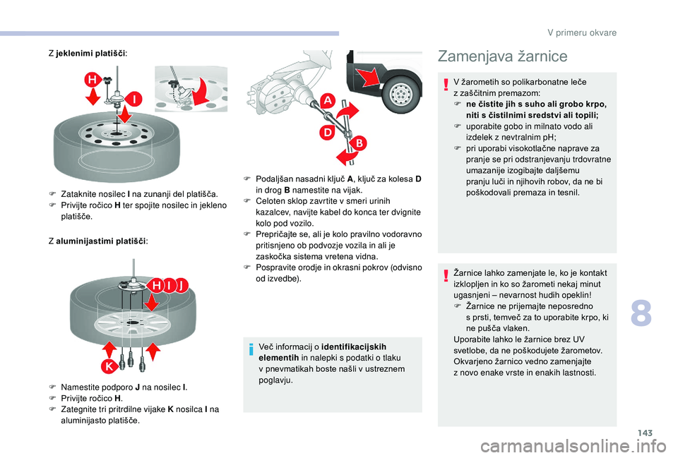 CITROEN JUMPER 2019 Navodila Za Uporabo (in Slovenian) 143
Z jeklenimi platišči:
Z aluminijastimi platišči :
Več informacij o
identifikacijskih
elementih in nalepki s
podatki o tlaku
v
pnevmatikah boste našli v ustreznem
poglavju.
F
Z CITROEN JUMPER 2019 Navodila Za Uporabo (in Slovenian) 143
Z jeklenimi platišči:
Z aluminijastimi platišči :
Več informacij o
identifikacijskih
elementih in nalepki s
podatki o tlaku
v
pnevmatikah boste našli v ustreznem
poglavju.
F
Z