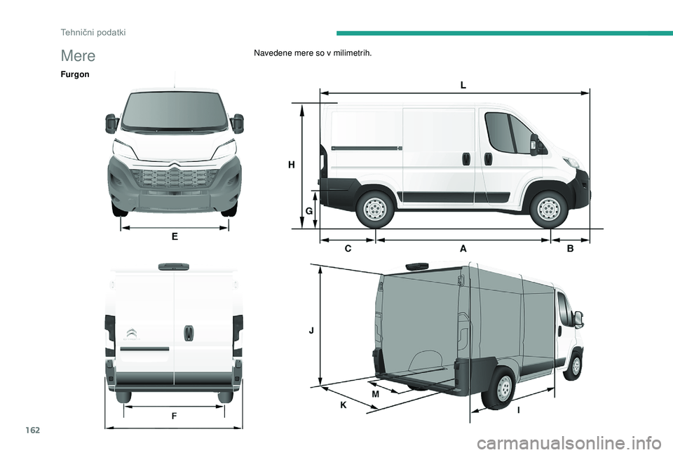 CITROEN JUMPER 2019  Navodila Za Uporabo (in Slovenian) 162
MereNavedene mere so v milimetrih.
Furgon 
0037  