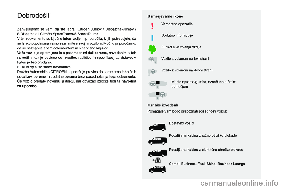 CITROEN JUMPER SPACETOURER 2021 Navodila Za Uporabo (in Slovenian)
Dobrodošli!
Zahvaljujemo se vam, da ste izbrali Citro CITROEN JUMPER SPACETOURER 2021 Navodila Za Uporabo (in Slovenian)
Dobrodošli!
Zahvaljujemo se vam, da ste izbrali Citro