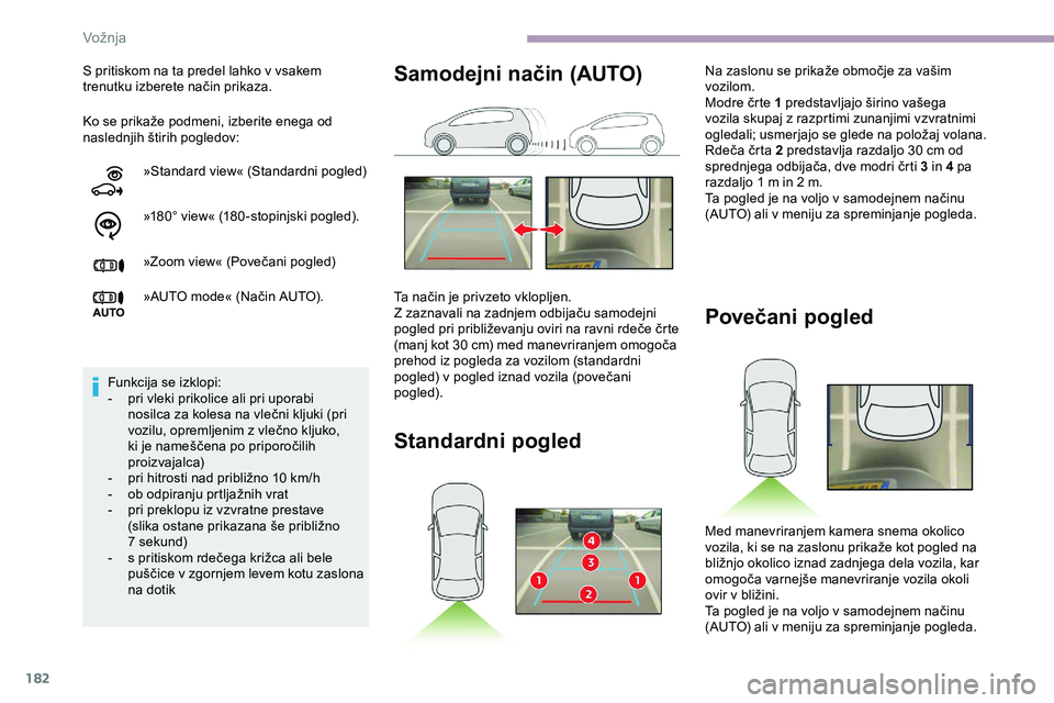 CITROEN JUMPER SPACETOURER 2020 Navodila Za Uporabo (in Slovenian) 182
Ko se prikaže podmeni, izberite enega od naslednjih štirih pogledov:
S pritiskom na ta predel lahko v vsakem
trenutku
izberete način prikaza.
»Standard view« (Standardni pogl CITROEN JUMPER SPACETOURER 2020 Navodila Za Uporabo (in Slovenian) 182
Ko se prikaže podmeni, izberite enega od naslednjih štirih pogledov:
S pritiskom na ta predel lahko v vsakem
trenutku
izberete način prikaza.
»Standard view« (Standardni pogl