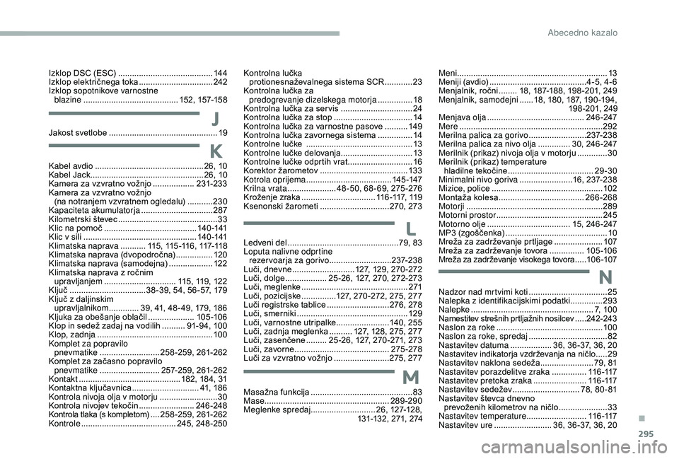 CITROEN JUMPER SPACETOURER 2018  Navodila Za Uporabo (in Slovenian) 295
Masažna funkcija ............................................83
M ase ...................................................... 2
89-290
Meglenke spredaj ............................26, 127-128,
 13