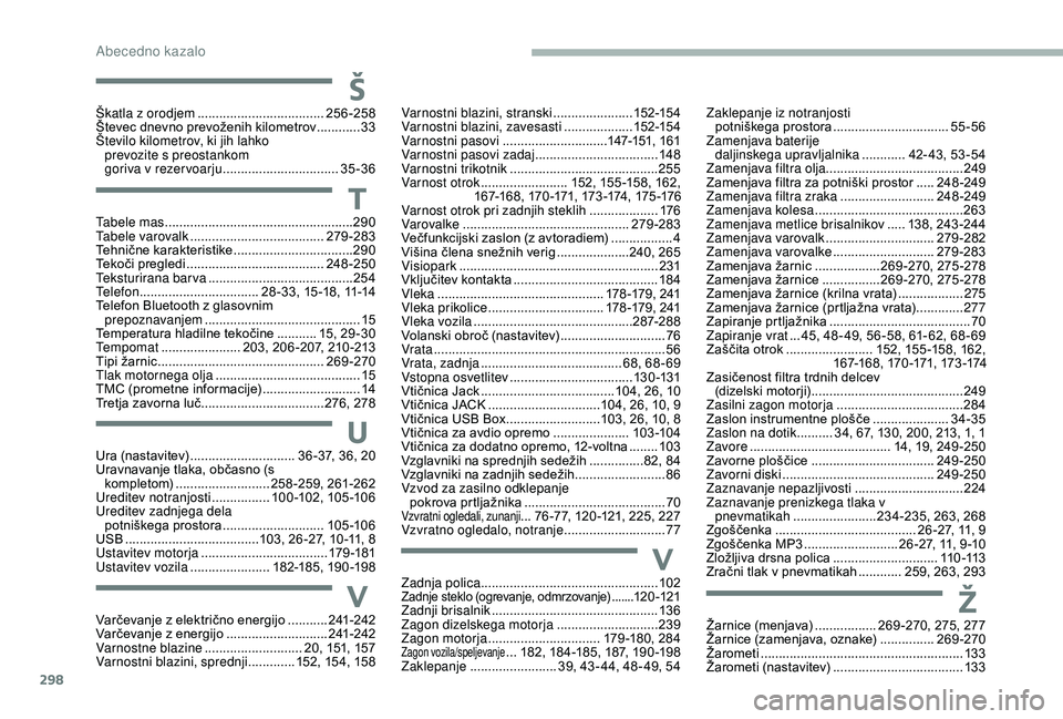 CITROEN JUMPER SPACETOURER 2018  Navodila Za Uporabo (in Slovenian) 298
Tabele mas .................................................... 290
Tabele varovalk  ..................................... 279-283
Tehnične karakteristike
 

.................................290
