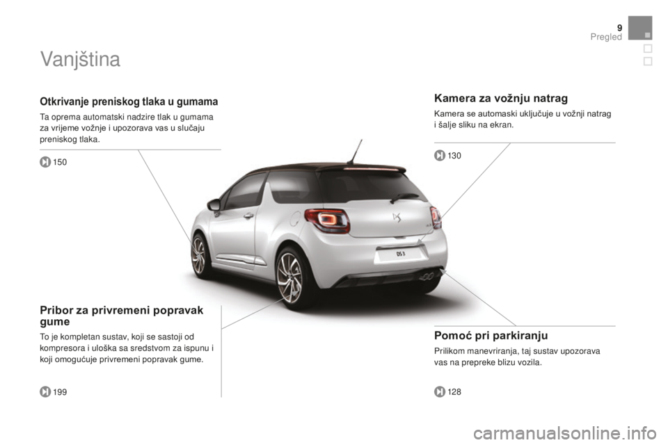 CITROEN DS3 CABRIO 2017 Upute Za Rukovanje (in Croatian) 9
DS3_hr_Chap00b_vue-ensemble_ed02-2015
Otkrivanje preniskog tlaka u gumama
Ta oprema automatski nadzire tlak u gumama
za vrijeme vožnje i upozorava vas u slučaju
preniskog tlaka.150
19 9
Pribor z CITROEN DS3 CABRIO 2017 Upute Za Rukovanje (in Croatian) 9
DS3_hr_Chap00b_vue-ensemble_ed02-2015
Otkrivanje preniskog tlaka u gumama
Ta oprema automatski nadzire tlak u gumama
za vrijeme vožnje i upozorava vas u slučaju
preniskog tlaka.150
19 9
Pribor z
