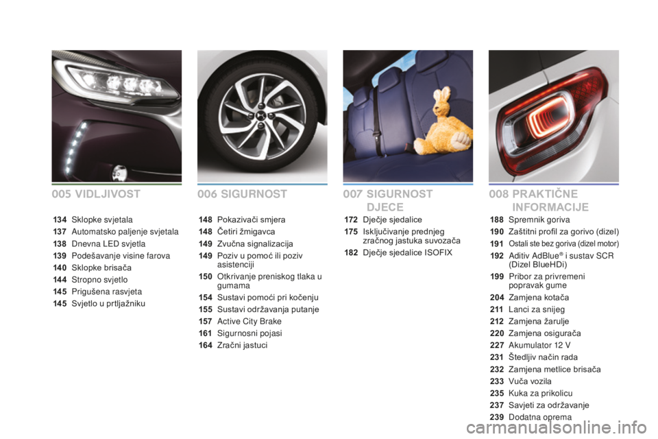 CITROEN DS3 CABRIO 2017 Upute Za Rukovanje (in Croatian) DS3_hr_Chap00a_sommaire_ed02-2015
SIGURNOSTPR AKTIČNE
INFORMACIJE
SIGURNOST
DJECE
172 Dječje sjedalice
175
I
sključivanje prednjeg
zračnog jastuka suvozača
182
Dje
čje sjedalice ISOFIX
CITROEN DS3 CABRIO 2017 Upute Za Rukovanje (in Croatian) DS3_hr_Chap00a_sommaire_ed02-2015
SIGURNOSTPR AKTIČNE
INFORMACIJE
SIGURNOST
DJECE
172 Dječje sjedalice
175
I
sključivanje prednjeg
zračnog jastuka suvozača
182
Dje
čje sjedalice ISOFIX