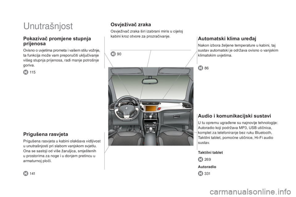 CITROEN DS3 CABRIO 2016 Upute Za Rukovanje (in Croatian) DS3_hr_Chap00b_vue-ensemble_ed01-2015
Unutrašnjost
Prigušena rasvjeta
Prigušena rasvjeta u kabini olakšava vidljivost
u unutrašnjosti pri slabom vanjskom svjetlu.
Ona se sastoji od više žarul CITROEN DS3 CABRIO 2016 Upute Za Rukovanje (in Croatian) DS3_hr_Chap00b_vue-ensemble_ed01-2015
Unutrašnjost
Prigušena rasvjeta
Prigušena rasvjeta u kabini olakšava vidljivost
u unutrašnjosti pri slabom vanjskom svjetlu.
Ona se sastoji od više žarul