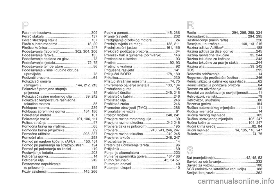 CITROEN DS3 CABRIO 2016  Upute Za Rukovanje (in Croatian) DS3_hr_Chap12_index-recherche_ed01-2015
Radio ....................................294, 295, 298, 334
Radiostanica ........................................ 29
4, 295
Rasterećenje (način rada)
 
.....