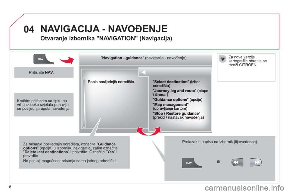 CITROEN DS3 CABRIO 2013  Upute Za Rukovanje (in Croatian) 8
04
""""""""""""ggggggggggNavigation  guidanceNavigation guidanceNavigation guidanceNavigation guidanceNavigation guidanceNavigation - guidanceNavigation - guidanceNavigation - guidanceNavigation - g