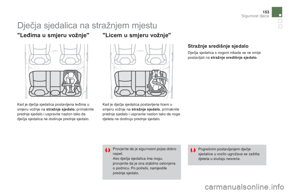 CITROEN DS4 2015 Upute Za Rukovanje (in Croatian) 153
DS4_hr_Chap06_securite-enfants_ed02-2015
Dječja sjedalica na stražnjem mjestu
"Leđima u smjeru vožnje"
Kad je dječja sjedalica postavljena leđima u
smjeru vožnje na stražnje sjeda CITROEN DS4 2015 Upute Za Rukovanje (in Croatian) 153
DS4_hr_Chap06_securite-enfants_ed02-2015
Dječja sjedalica na stražnjem mjestu
"Leđima u smjeru vožnje"
Kad je dječja sjedalica postavljena leđima u
smjeru vožnje na stražnje sjeda