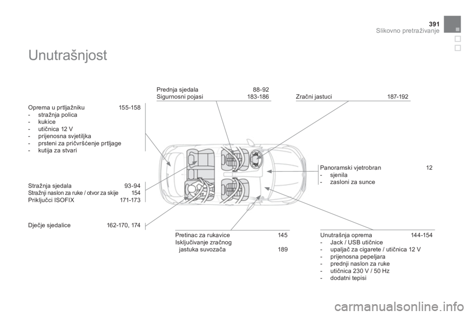 CITROEN DS4 2014 Upute Za Rukovanje (in Croatian) 391Slikovno pretraživanje
Unutrašnjost
Oprema u prtljažniku 155 -158
- stražnja polica
- kukice
- utičnica 12 V
- prijenosna svjetiljka
- prsteni za pri CITROEN DS4 2014 Upute Za Rukovanje (in Croatian) 391Slikovno pretraživanje
Unutrašnjost
Oprema u prtljažniku 155 -158
- stražnja polica
- kukice
- utičnica 12 V
- prijenosna svjetiljka
- prsteni za pri