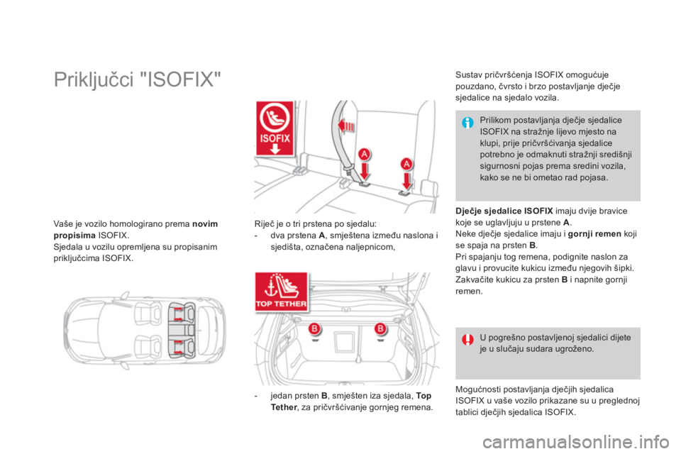 CITROEN DS4 2011 Upute Za Rukovanje (in Croatian) Vaše je vozilo homologirano prema novimpropisimaISOFIX. Sjedala u vozilu opremljena su propisanim priključcima ISOFIX.
Priključci "ISOFIX"
Riječ je o CITROEN DS4 2011 Upute Za Rukovanje (in Croatian) Vaše je vozilo homologirano prema novimpropisimaISOFIX. Sjedala u vozilu opremljena su propisanim priključcima ISOFIX.
Priključci "ISOFIX"
Riječ je o