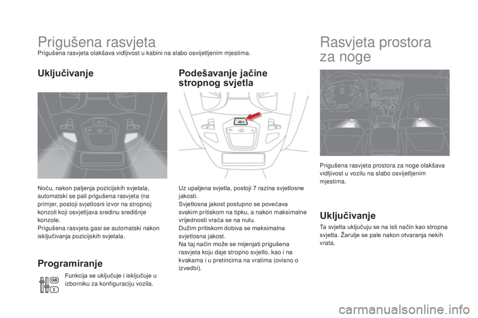 CITROEN DS5 HYBRID 2016 Upute Za Rukovanje (in Croatian) DS5_hr_Chap05_visibilite_ed02-2015
Prigušena rasvjetaPrigušena rasvjeta olakšava vidljivost u kabini na slabo osvijetljenim mjestima.
Noću, nakon paljenja pozicijskih svjetala,
automatski se pali CITROEN DS5 HYBRID 2016 Upute Za Rukovanje (in Croatian) DS5_hr_Chap05_visibilite_ed02-2015
Prigušena rasvjetaPrigušena rasvjeta olakšava vidljivost u kabini na slabo osvijetljenim mjestima.
Noću, nakon paljenja pozicijskih svjetala,
automatski se pali