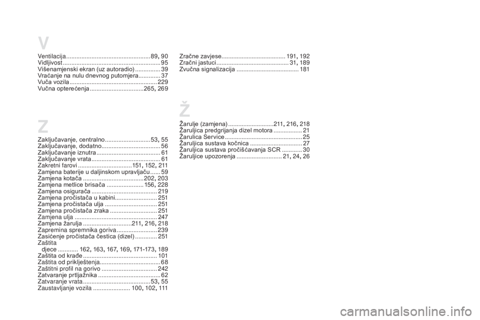 CITROEN DS5 HYBRID 2016  Upute Za Rukovanje (in Croatian) ž
Žarulje (zamjena) ...........................2 11,  216, 218
Žaruljica predgrijanja dizel motora ................. 21
Ža
rulica Service
 .............................................. 25
Ža
ru CITROEN DS5 HYBRID 2016  Upute Za Rukovanje (in Croatian) ž
Žarulje (zamjena) ...........................2 11,  216, 218
Žaruljica predgrijanja dizel motora ................. 21
Ža
rulica Service
 .............................................. 25
Ža
ru