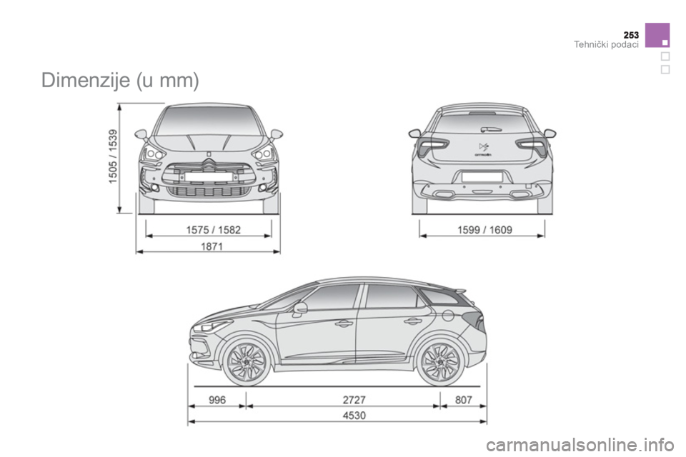 CITROEN DS5 HYBRID 2013  Upute Za Rukovanje (in Croatian) Te h n ički podaci
 
 
 
 
 
 
Dimenzije (u mm)  