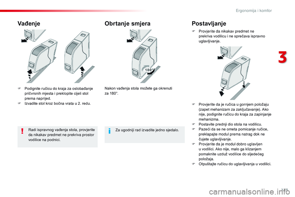 CITROEN JUMPER SPACETOURER 2017 Upute Za Rukovanje (in Croatian) 123
Spacetourer-VP_hr_Chap03_ergonomie-et-confort_ed01-2016
F Podignite ručicu do kraja za oslobađanje pričvrsnih mjesta i preklopite cijeli stol
prema naprijed.
F
I
zvadite stol kroz bočna vr CITROEN JUMPER SPACETOURER 2017 Upute Za Rukovanje (in Croatian) 123
Spacetourer-VP_hr_Chap03_ergonomie-et-confort_ed01-2016
F Podignite ručicu do kraja za oslobađanje pričvrsnih mjesta i preklopite cijeli stol
prema naprijed.
F
I
zvadite stol kroz bočna vr