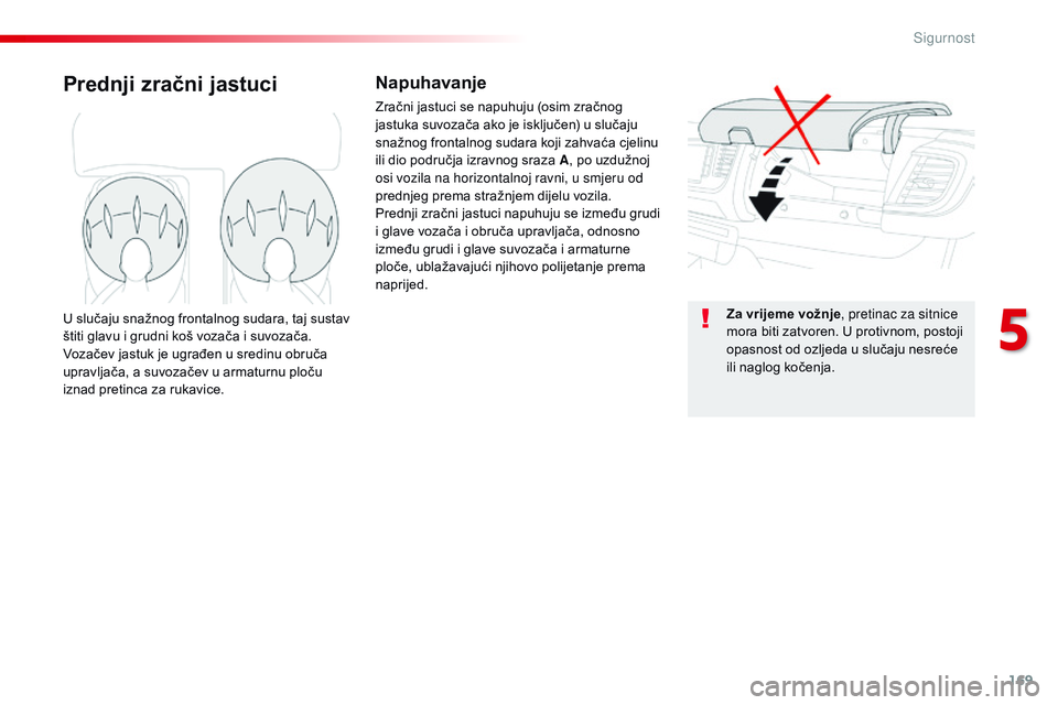 CITROEN JUMPER SPACETOURER 2017  Upute Za Rukovanje (in Croatian) 169
Spacetourer-VP_hr_Chap05_securite_ed01-2016
Prednji zračni jastuciNapuhavanje
Zračni jastuci se napuhuju (osim zračnog 
jastuka suvozača ako je isključen) u slučaju 
snažnog frontalnog suda