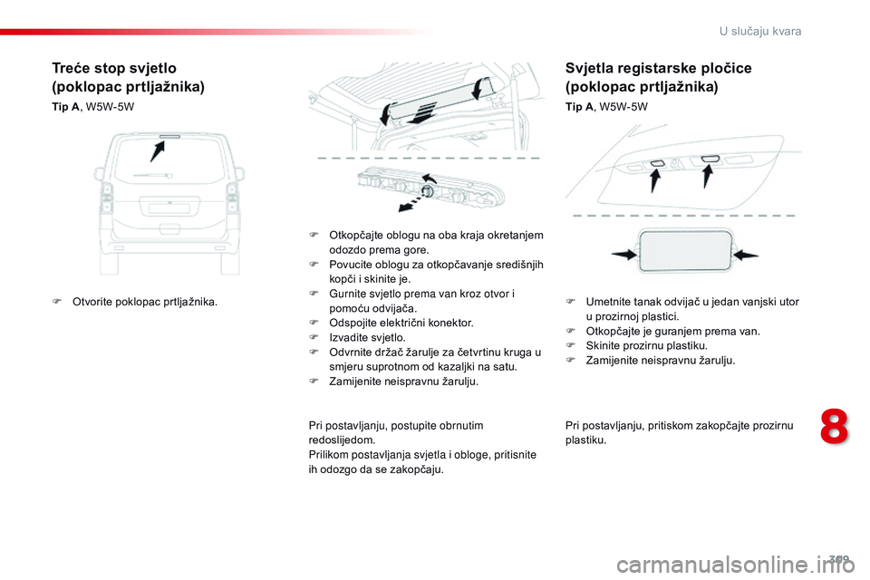 CITROEN JUMPER SPACETOURER 2017 Upute Za Rukovanje (in Croatian) 309
Spacetourer-VP_hr_Chap08_En-cas-de-panne_ed01-2016
Pri postavljanju, pritiskom zakopčajte prozirnu
plastiku.
F
O
tkopčajte oblogu na oba kraja okretanjem
odozdo prema gore.
F
P
ovucite o CITROEN JUMPER SPACETOURER 2017 Upute Za Rukovanje (in Croatian) 309
Spacetourer-VP_hr_Chap08_En-cas-de-panne_ed01-2016
Pri postavljanju, pritiskom zakopčajte prozirnu
plastiku.
F
O
tkopčajte oblogu na oba kraja okretanjem
odozdo prema gore.
F
P
ovucite o