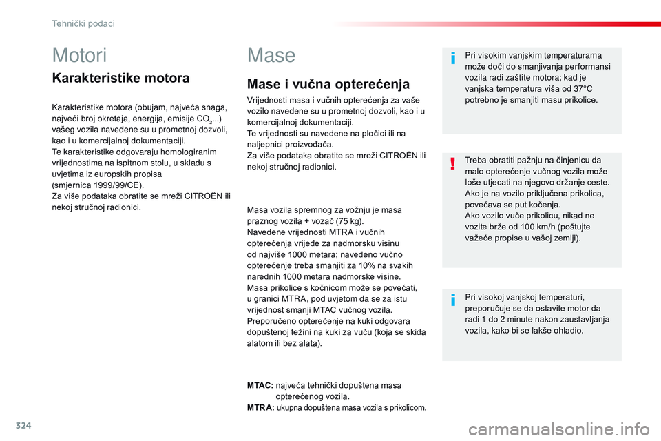 CITROEN JUMPER SPACETOURER 2017 Upute Za Rukovanje (in Croatian) 324
Spacetourer-VP_hr_Chap09_caracteristiques-techniques_ed01-2016
Motori
Karakteristike motora
Karakteristike motora (obujam, najveća snaga,
najveći broj okretaja, energija, emisije CO
2...)
vaš CITROEN JUMPER SPACETOURER 2017 Upute Za Rukovanje (in Croatian) 324
Spacetourer-VP_hr_Chap09_caracteristiques-techniques_ed01-2016
Motori
Karakteristike motora
Karakteristike motora (obujam, najveća snaga,
najveći broj okretaja, energija, emisije CO
2...)
vaš