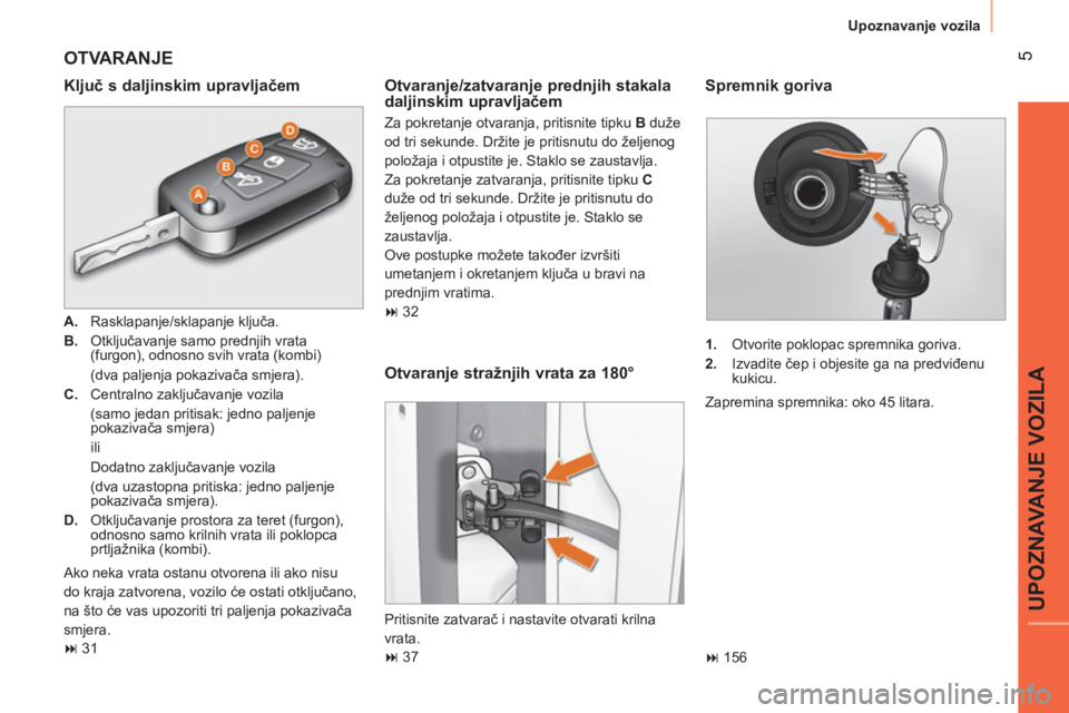CITROEN NEMO 2013  Upute Za Rukovanje (in Croatian)  5
UPOZNAVANJE VOZILA
 
Upoznavanje vozila 
 
OTVARANJE 
 
 
Ključ s daljinskim upravljačem 
 
 
 
A. 
 Rasklapanje/sklapanje ključa. 
   
B. 
 Otključavanje samo prednjih vrata 
(furgon), odnosno