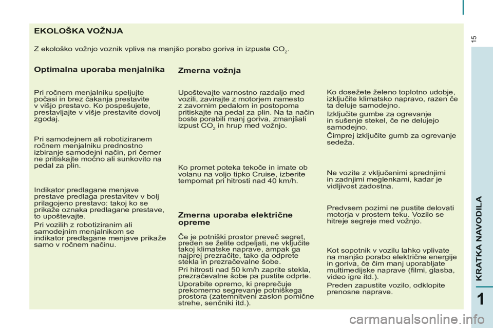 CITROEN BERLINGO MULTISPACE 2014 Navodila Za Uporabo (in Slovenian) 15
1
KRATKA NAVODILA
Berlingo-2-VP-papier_sl_Chap01_Prise en Main_ed01-2014
E K O L O Š K A V O Ž N J A
Z ekološko vožnjo voznik vpliva na manjšo porab CITROEN BERLINGO MULTISPACE 2014 Navodila Za Uporabo (in Slovenian) 15
1
KRATKA NAVODILA
Berlingo-2-VP-papier_sl_Chap01_Prise en Main_ed01-2014
E K O L O Š K A V O Ž N J A
Z ekološko vožnjo voznik vpliva na manjšo porab