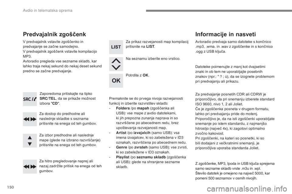 CITROEN C-ZERO 2017 Navodila Za Uporabo (in Slovenian) 150
C-Zero_sl_Chap10a_RDE2_ed01-2016
Zaporedoma pritiskajte na tipko
SRC/TEL, da se prikaže možnost
izbora " CD".
Za dostop do predhodne ali
naslednje skladbe s seznama
pritisnite na ene CITROEN C-ZERO 2017 Navodila Za Uporabo (in Slovenian) 150
C-Zero_sl_Chap10a_RDE2_ed01-2016
Zaporedoma pritiskajte na tipko
SRC/TEL, da se prikaže možnost
izbora " CD".
Za dostop do predhodne ali
naslednje skladbe s seznama
pritisnite na ene