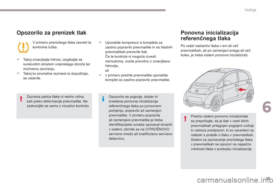 CITROEN C-ZERO 2017 Navodila Za Uporabo (in Slovenian) 93
C-Zero_sl_Chap06_conduite_ed01-2016
Opozorilo za prenizek tlak
V primeru prenizkega tlaka zasveti ta
kontrolna lučka.
F
T
akoj zmanjšajte hitrost, izogibajte se
sunkovitim obratom volanskega CITROEN C-ZERO 2017 Navodila Za Uporabo (in Slovenian) 93
C-Zero_sl_Chap06_conduite_ed01-2016
Opozorilo za prenizek tlak
V primeru prenizkega tlaka zasveti ta
kontrolna lučka.
F
T
akoj zmanjšajte hitrost, izogibajte se
sunkovitim obratom volanskega