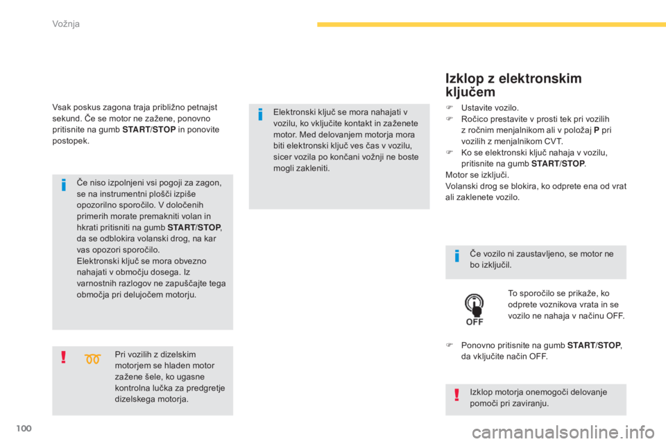 CITROEN C4 AIRCROSS 2016  Navodila Za Uporabo (in Slovenian) 100
C4-Aircross_sl_Chap04_conduite_ed01-2014
Pri vozilih z dizelskim 
motorjem se hladen motor 
zažene šele, ko ugasne 
kontrolna lučka za predgretje 
dizelskega motorja.
Če niso izpolnjeni vsi po CITROEN C4 AIRCROSS 2016  Navodila Za Uporabo (in Slovenian) 100
C4-Aircross_sl_Chap04_conduite_ed01-2014
Pri vozilih z dizelskim 
motorjem se hladen motor 
zažene šele, ko ugasne 
kontrolna lučka za predgretje 
dizelskega motorja.
Če niso izpolnjeni vsi po