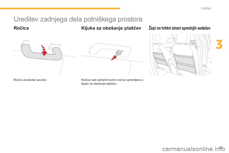 CITROEN C4 AIRCROSS 2016  Navodila Za Uporabo (in Slovenian) 95
C4-Aircross_sl_Chap03_confort_ed01-2014
Ureditev zadnjega dela potniškega prostora
Ročico povlecite navzdol.
Ročica
Ročica nad zadnjimi levimi vrati je opremljena s 
kljuko za obešanje plašč CITROEN C4 AIRCROSS 2016  Navodila Za Uporabo (in Slovenian) 95
C4-Aircross_sl_Chap03_confort_ed01-2014
Ureditev zadnjega dela potniškega prostora
Ročico povlecite navzdol.
Ročica
Ročica nad zadnjimi levimi vrati je opremljena s 
kljuko za obešanje plašč