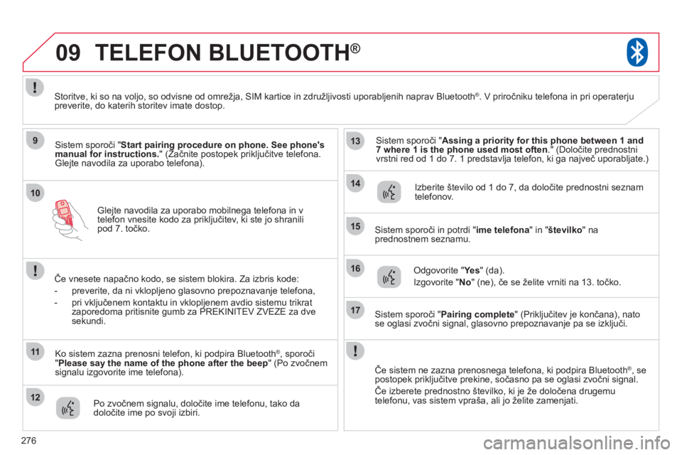 CITROEN C4 AIRCROSS 2013 Navodila Za Uporabo (in Slovenian) 276
10
09
9
11
12
13
14
15
16
17
Glejte navodila za uporabo mobilnega telefona in v
telefon vnesite kodo za priključitev, ki ste jo shranili
pod 7. točko.
TELEFON BLUETOOTH®
Sistem sporoči "St CITROEN C4 AIRCROSS 2013 Navodila Za Uporabo (in Slovenian) 276
10
09
9
11
12
13
14
15
16
17
Glejte navodila za uporabo mobilnega telefona in v
telefon vnesite kodo za priključitev, ki ste jo shranili
pod 7. točko.
TELEFON BLUETOOTH®
Sistem sporoči "St