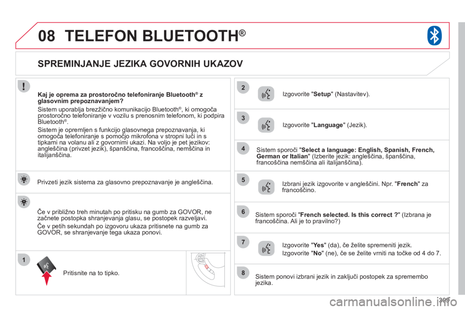 CITROEN C4 AIRCROSS 2013  Navodila Za Uporabo (in Slovenian) 309
1
2
3
08
4
5
6
7
8
   
 
 
 
 
 
 
 
 
 
 
 
 
 
 
 
 
 
SPREMINJANJE JEZIKA GOVORNIH UKAZOV 
TELEFON BLUETOOTH®
 
 
Privzeti jezik sistema za glasovno prepoznavanje je angleščina.
Pritisnite n CITROEN C4 AIRCROSS 2013  Navodila Za Uporabo (in Slovenian) 309
1
2
3
08
4
5
6
7
8
   
 
 
 
 
 
 
 
 
 
 
 
 
 
 
 
 
 
SPREMINJANJE JEZIKA GOVORNIH UKAZOV 
TELEFON BLUETOOTH®
 
 
Privzeti jezik sistema za glasovno prepoznavanje je angleščina.
Pritisnite n