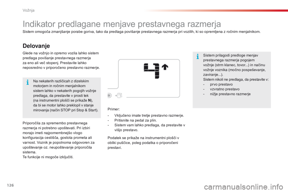 CITROEN C4 CACTUS 2018  Navodila Za Uporabo (in Slovenian) 126
C4-cactus_sl_Chap06_conduite_ed01-2016
Delovanje
Indikator predlagane menjave prestavnega razmerja
Sistem omogoča zmanjšanje porabe goriva, tako da predlaga povišanje prestavnega razmerja pri v CITROEN C4 CACTUS 2018  Navodila Za Uporabo (in Slovenian) 126
C4-cactus_sl_Chap06_conduite_ed01-2016
Delovanje
Indikator predlagane menjave prestavnega razmerja
Sistem omogoča zmanjšanje porabe goriva, tako da predlaga povišanje prestavnega razmerja pri v