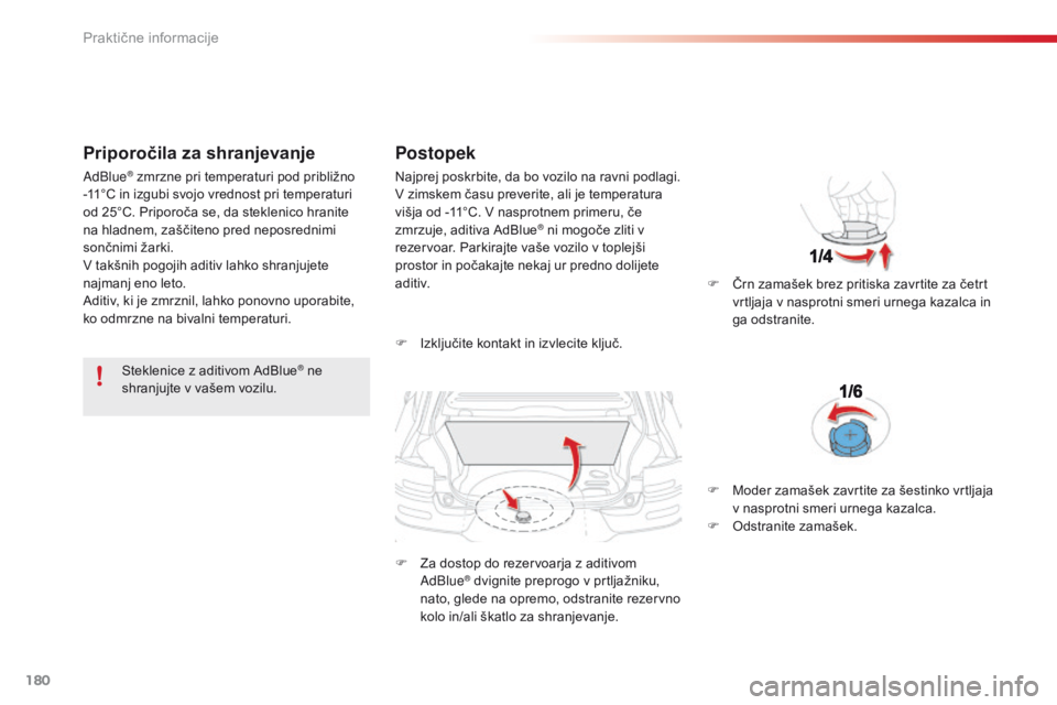 CITROEN C4 CACTUS 2018  Navodila Za Uporabo (in Slovenian) 180
C4-cactus_sl_Chap07_info-pratiques_ed01-2016
Priporočila za shranjevanje
Steklenice z aditivom AdBlue® ne 
shranjujte v vašem vozilu.
Postopek
F Izključite kontakt in izvlecite ključ.
F
 Za d CITROEN C4 CACTUS 2018  Navodila Za Uporabo (in Slovenian) 180
C4-cactus_sl_Chap07_info-pratiques_ed01-2016
Priporočila za shranjevanje
Steklenice z aditivom AdBlue® ne 
shranjujte v vašem vozilu.
Postopek
F Izključite kontakt in izvlecite ključ.
F
 Za d
