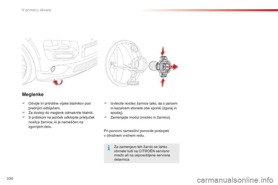 CITROEN C4 CACTUS 2018  Navodila Za Uporabo (in Slovenian) 200
C4-cactus_sl_Chap08_En-cas-de-panne_ed01-2016
Meglenke
Za zamenjavo teh žarnic se lahko 
obrnete tudi na CITROËN servisno 
mrežo ali na usposobljena servisna 
delavnica.
F
 Od
vijte tri pritrd CITROEN C4 CACTUS 2018  Navodila Za Uporabo (in Slovenian) 200
C4-cactus_sl_Chap08_En-cas-de-panne_ed01-2016
Meglenke
Za zamenjavo teh žarnic se lahko 
obrnete tudi na CITROËN servisno 
mrežo ali na usposobljena servisna 
delavnica.
F
 Od
vijte tri pritrd