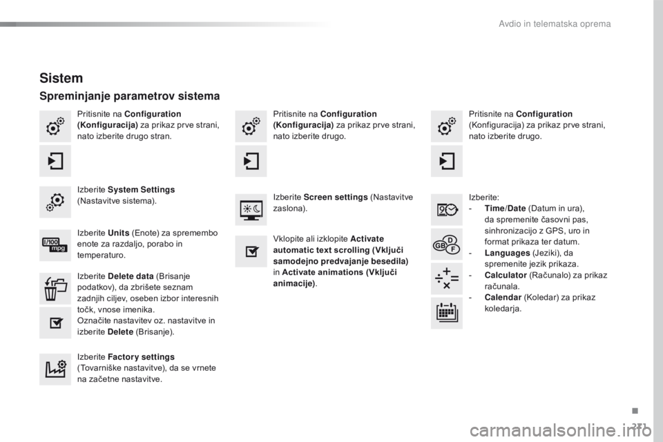 CITROEN C4 CACTUS 2018  Navodila Za Uporabo (in Slovenian) 271
C4-cactus_sl_Chap10b_SMEGplus_ed01-2016
Pritisnite na Configuration 
(Konfiguracija)  za prikaz pr ve strani, 
nato izberite drugo stran. Pritisnite na 
Configuration  
(Konfiguracija) za prikaz p CITROEN C4 CACTUS 2018  Navodila Za Uporabo (in Slovenian) 271
C4-cactus_sl_Chap10b_SMEGplus_ed01-2016
Pritisnite na Configuration 
(Konfiguracija)  za prikaz pr ve strani, 
nato izberite drugo stran. Pritisnite na 
Configuration  
(Konfiguracija) za prikaz p